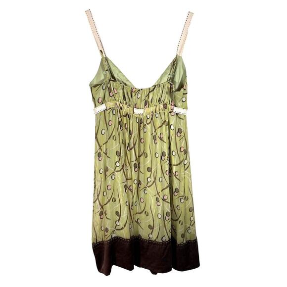 Vintage Y2K BCBG Max Azria Green 100% Silk Empire Waist Sun Dress Cocktail Party - Picture 2 of 4